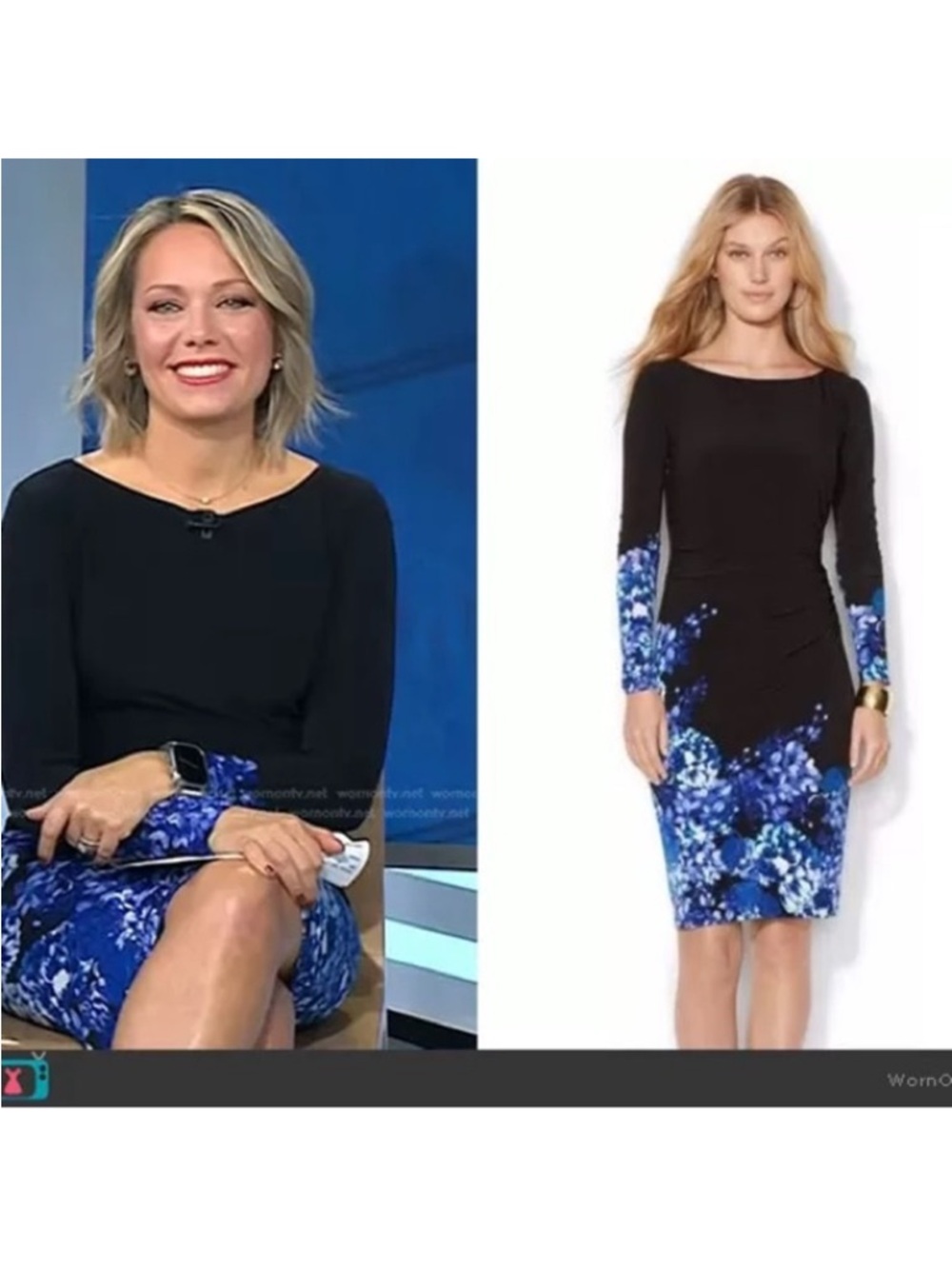 Lauren Ralph Lauren Black Blue Floral Long Sleeve Midi Dress Size 6 NEW NWT